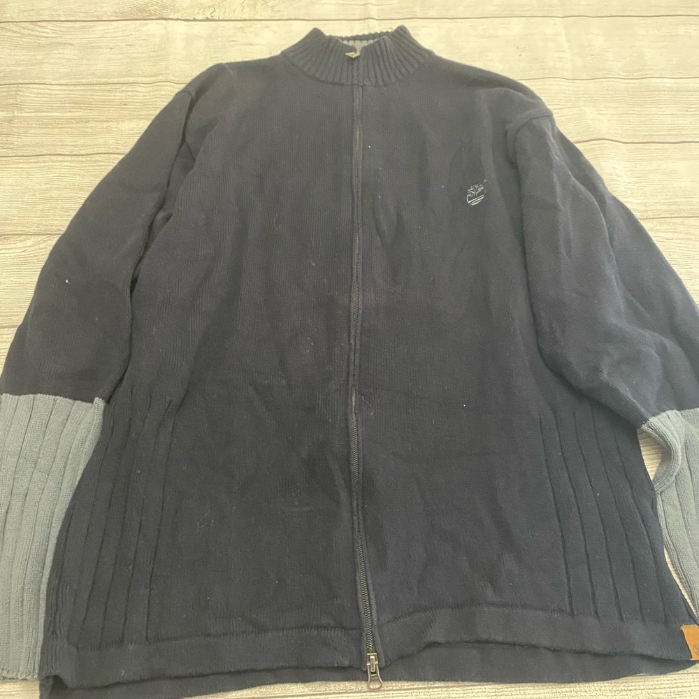 TIMBERLAND Dark Blue Men's Jacket, Cotton Zip Up, Size XL.